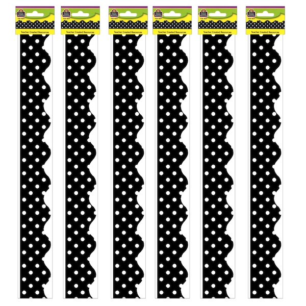 Teacher Created Resources Black Mini Polka Dots Border Trim, 35 Feet Per Pack, PK6 4671 - main